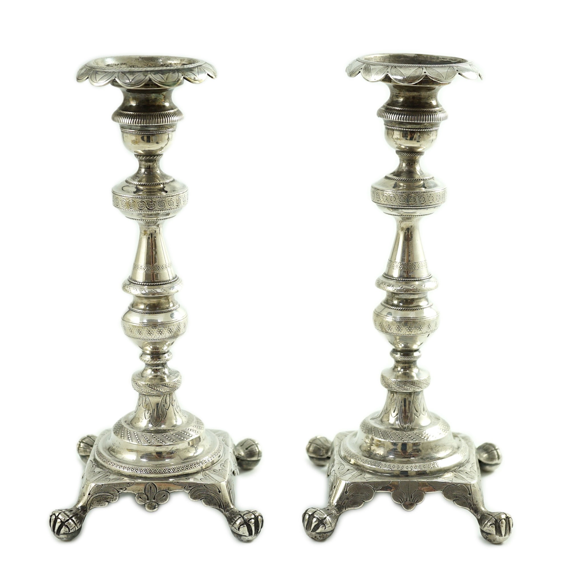 A pair of early 19th century Portuguese silver candlesticks